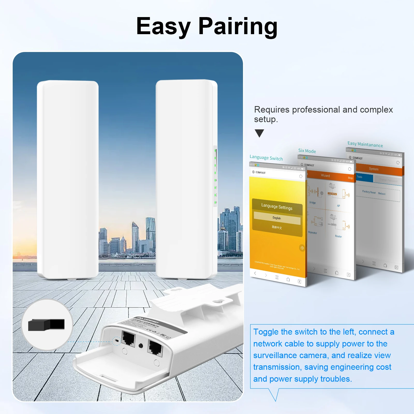 comfast Outdoor Wireless Wifi Extender AP Bridge 3-5KM Long Range 300Mbps 2.4G WI-FI Signal Amplifier Antenna 2*14dBi Router