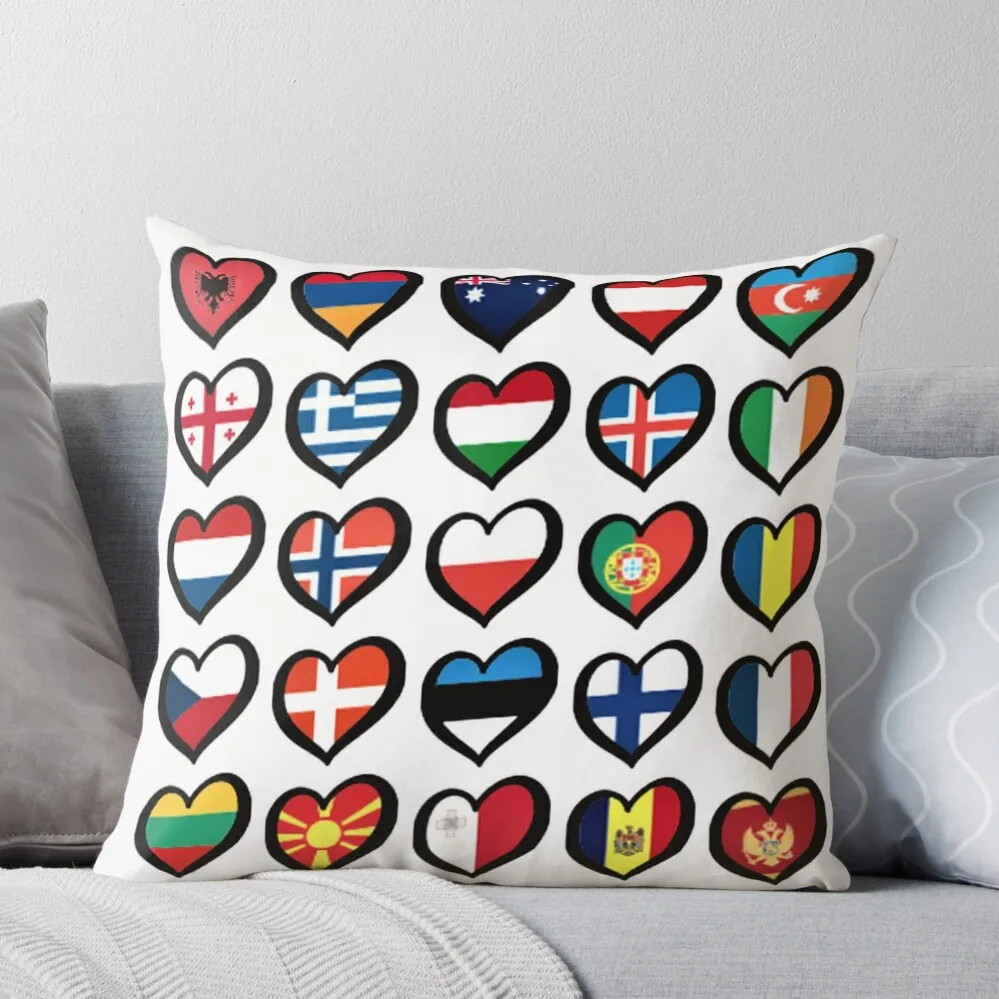 

Eurovision Song Contest Flags Hearts ESC Throw Pillow Room decorating items Sitting Cushion