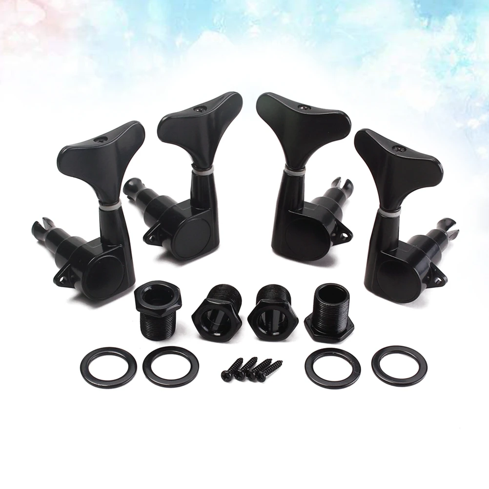 

4 Pcs Fully Closed Bass Tuning Pegs Machine Heads Black Knobs for Guitar Hardware Includes Ferrules Bushings Screws