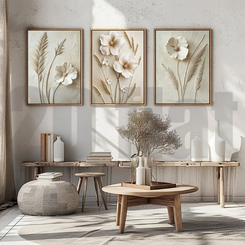 3pcs Frameless White Flower Triptych Paintings, Printed Painting Canvas Posters, Wall Art Printed Paintings, Room Decoration