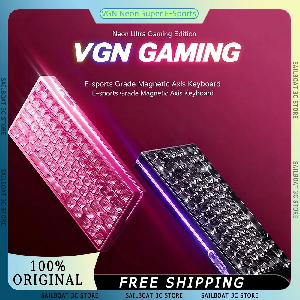 

VGN Neon Super E-Sports 75% игровая клавиатура, беспроводная Bluetooth-клавиатура, двойной 8K RT, 0,001 мм, эргономичный магнитный переключатель RGB для MacOS Win PC