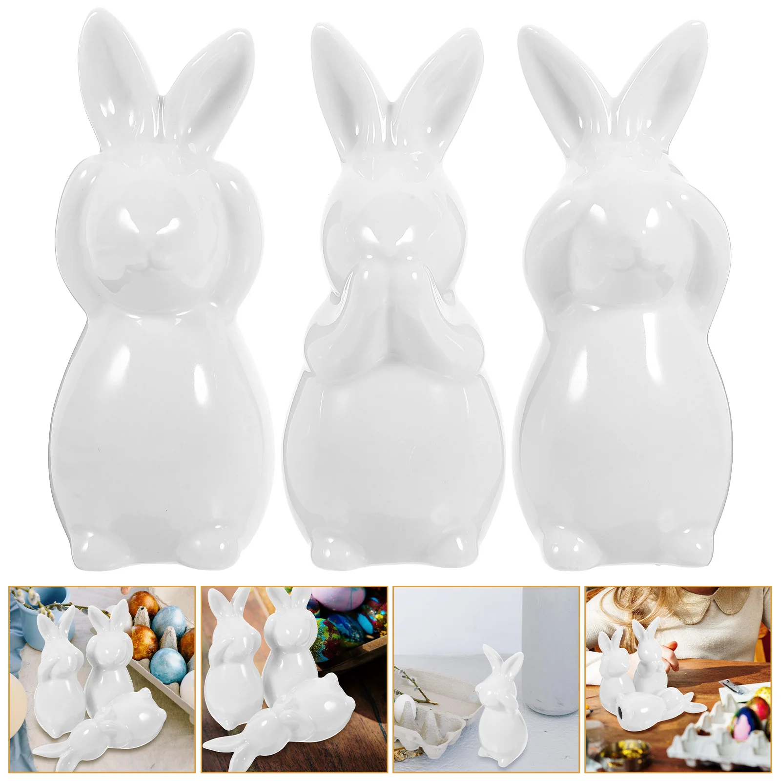 

1Set Nordic Ceramic Bunny Decor Hear See Speak White Easter Figurines Home Ornament Hear See Speak No Bunny Figurines
