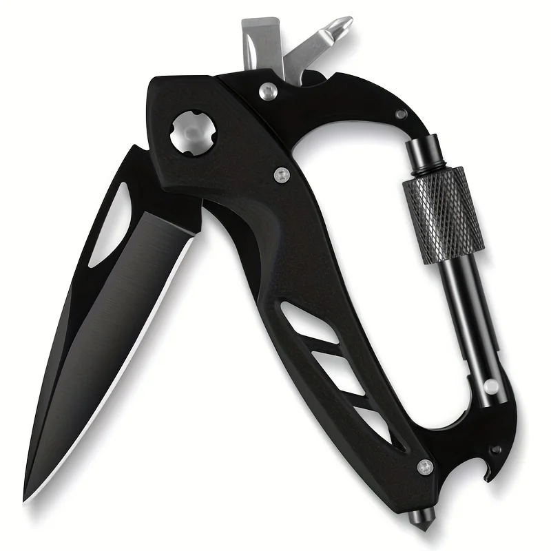 Multitool Carabiner with Pocket Knife, EDC Carabiners Keychain with Bottle Opener, Window Breaker Folding Knives