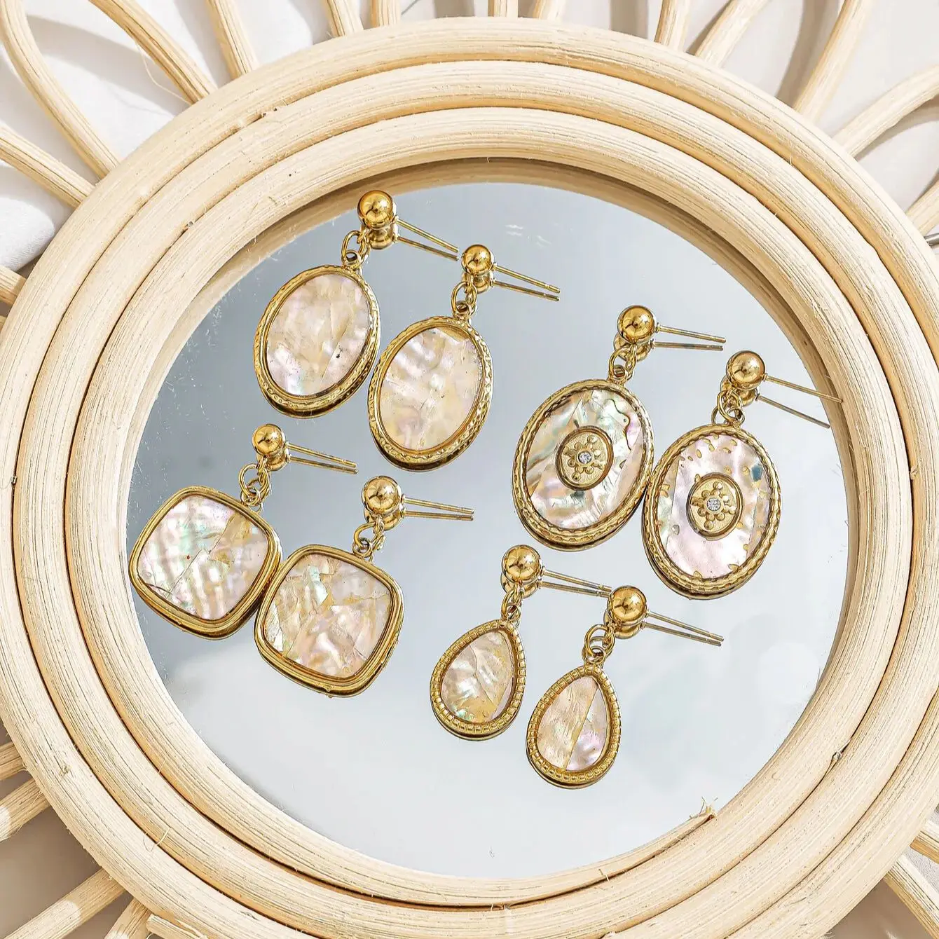 Women's Vintage-Style Stainless Steel Stud Earrings with Mother-of-Pearl/Abalone Shell – Elegant Court-Inspired Jewelry Gift