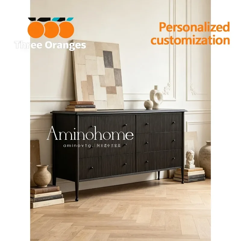 smt02 Medieval solid wood six-chest cabinet dining side cabinet French bedroom bedside wall storage chest of drawers