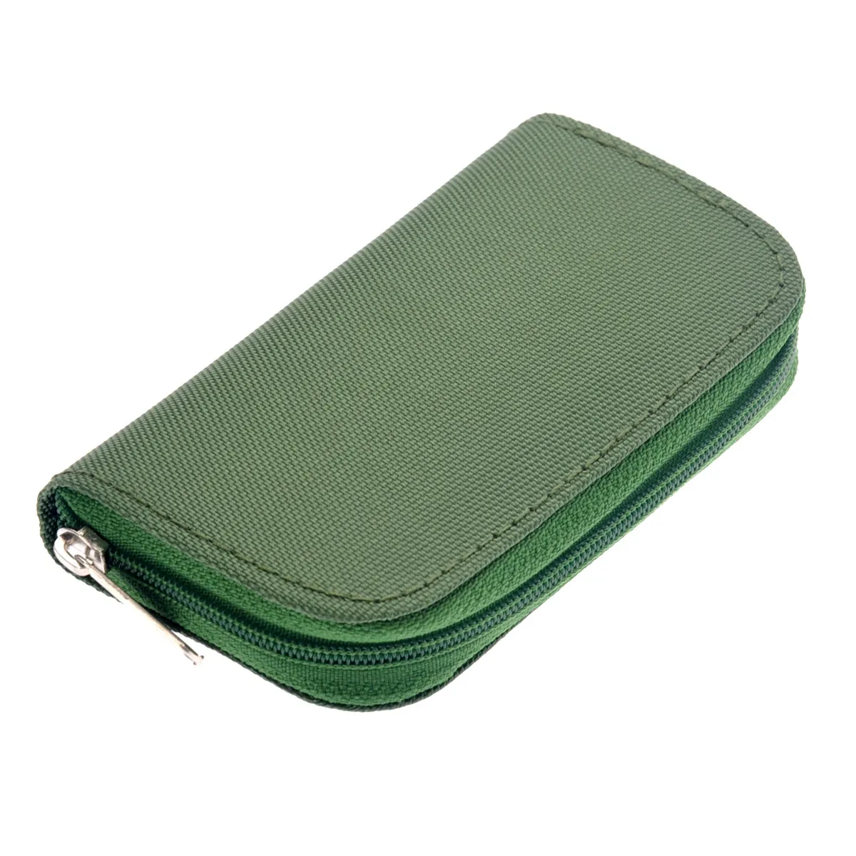 Memory Card Holder 22 Slots Green Nylon PVC Zippered Storage Pouch 18 Micro 4 Cf Cards Protector Case