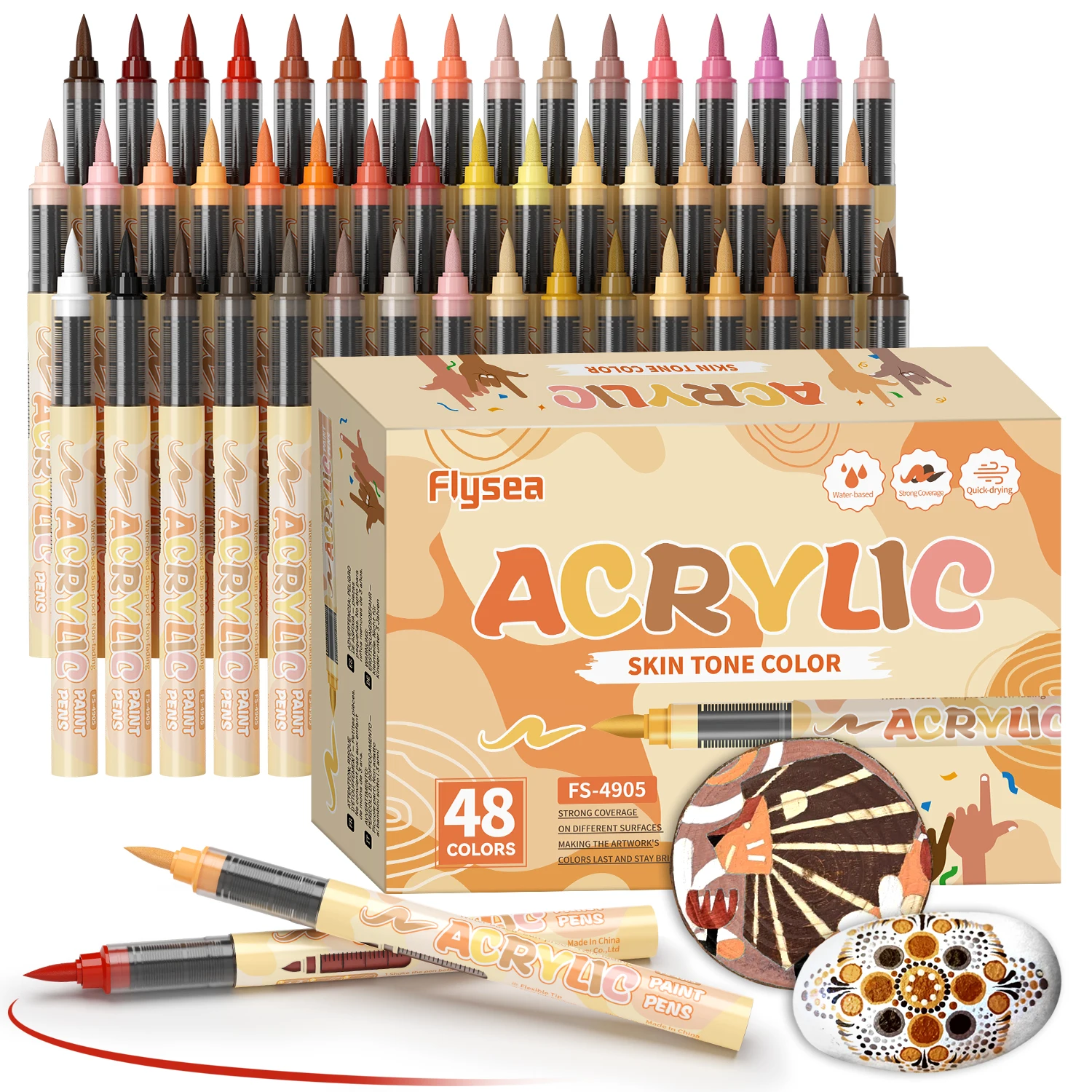 Flysea New72/48/36/24/12/Skin Tone Acrylic Markers, Paint Markers, Drawing Pens, Acrylic Paint Markers, 0.5-5mm Stackable Colors, Strong Coverage, Felt-Tip Pen Stationery Set, Student Drawing Anime Art Supplies, Non-Smudging Hand-Drawn Art Supplies for School, DIY Creation, Suitable for School Art Supplies, Back-To-School Season.