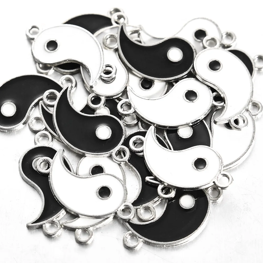 20Pcs Charm Alloy Metal Drop Oil Pendants Fahion Tai Chi Shape Pendant Beads For DIY Jewelry Making Bracelet Necklace 22x10mm