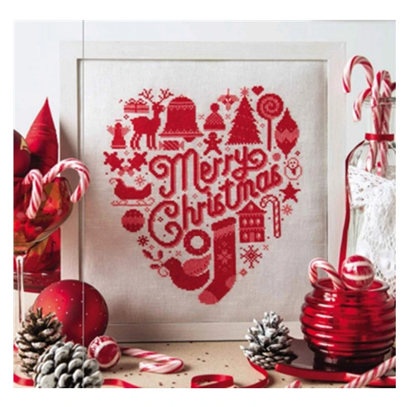 Merry Christmas cross stitch package 18ct 14ct unprint canvas DMC cotton thread embroidery DIY handmade needlework