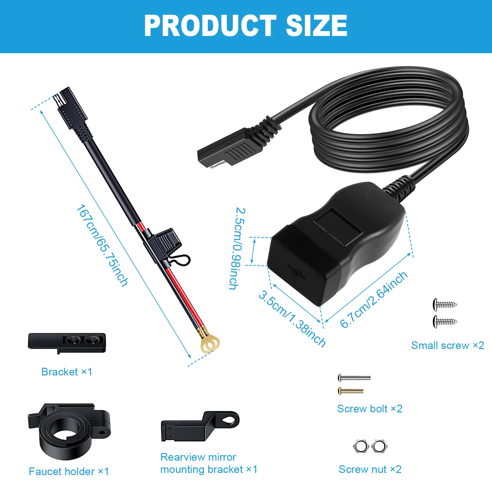 New Motorcycle USB Charger Waterproof SAE to USB Motorcycle Charger Double USB Type C PD and Quick Charge 3.0 Motorcycle Phone view 6