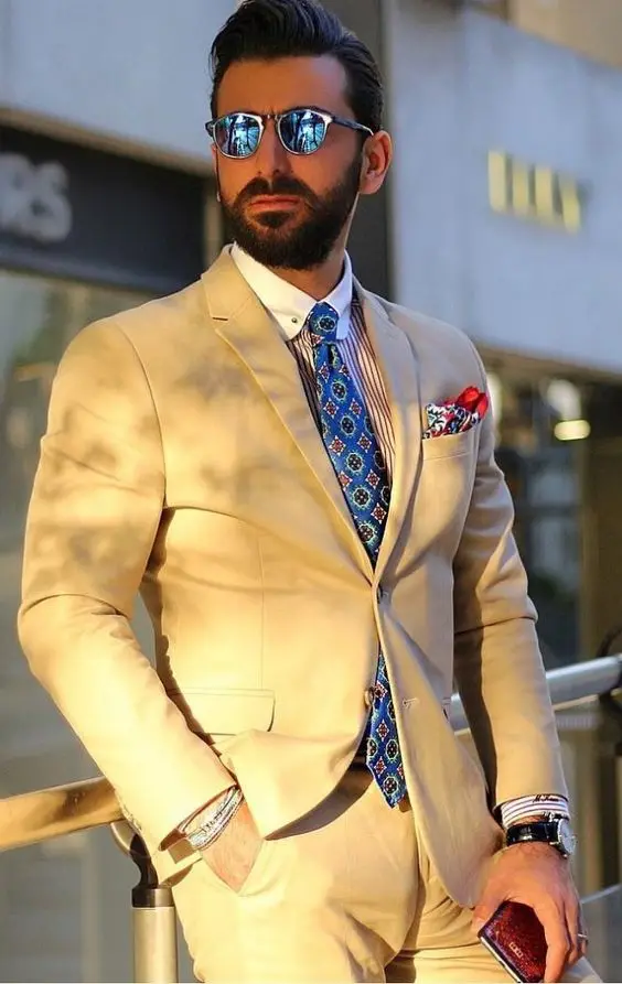 

Newest Beige Classic Men Suit 2 Pieces Tuxedo Notch Lapel Groom Wedding Suits Set custom made Men Business Blazer Jacket Pants