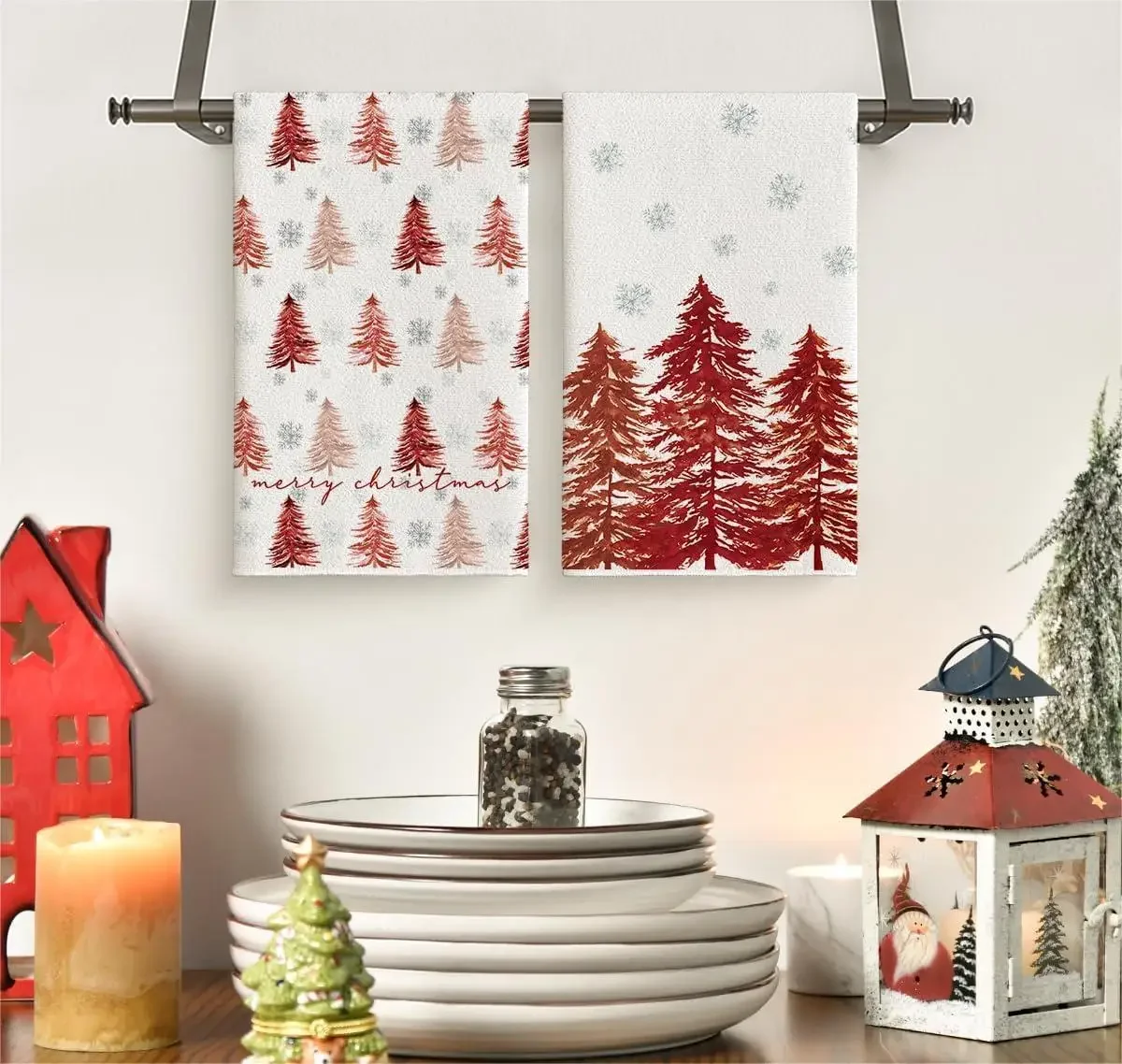 2Pcs, Christmas Red Cedar Tree Kitchen Towels, 40Cm*60Cm Towel Set, Super Absorbent Soft Cleaning Cloth, Cooking Baking Tea Towe