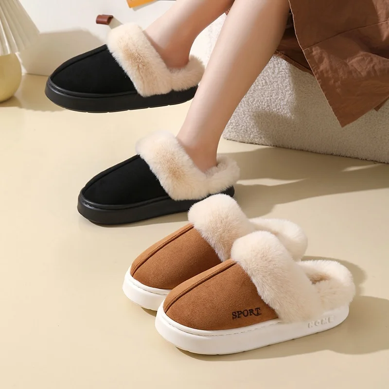 

Winter Home Slippers Couples Anti-Slip Thi Bot Warm Furry Cotton Slippers Indoor Outdoor Men Women Slip-On oes