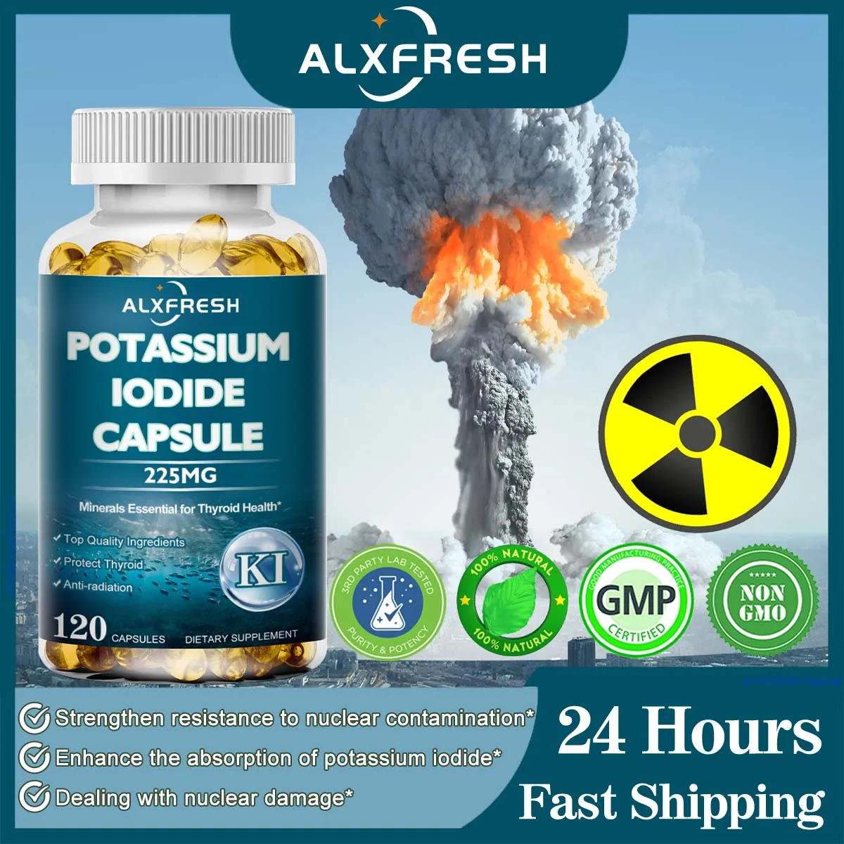 Potassium Iodide Capsules 225 mg - Pure Potassium Iodide Tablets for Radiation Exposure for Kids & Adults