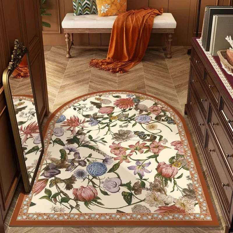 American Entrance Doormat Retro Floral Semicircular Coffee Table Non-slip Carpet Bedroom Dressing Table Swivel Chair Soft Rug