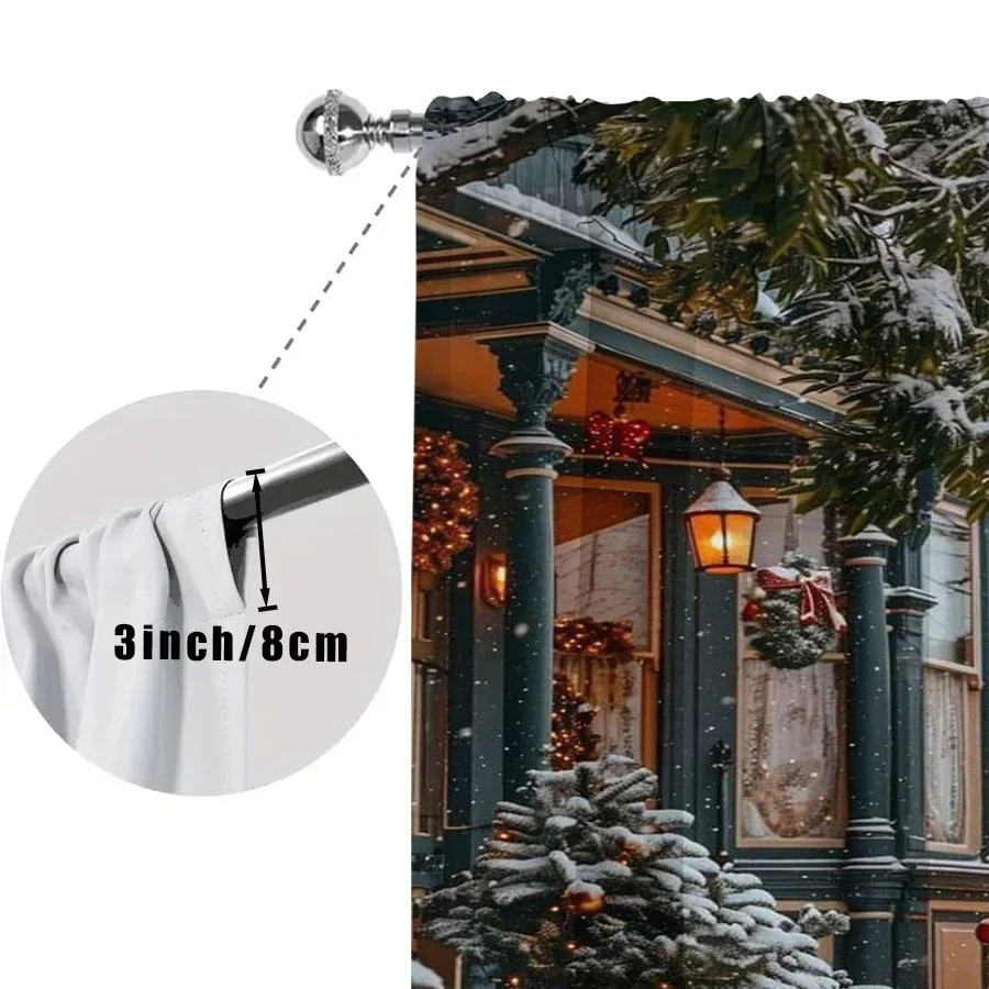 Cozy Winter Wonderland Christmas Street Scene Curtain for Home Decor Seasonal Festive Window Treatment