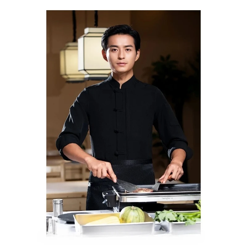 

Restaurant Chef Hotel Chef Workwear Men's Long Sleeve Autumn Chinese Style Button Back Kitchen Uniform Kitchen Clothing Restaura