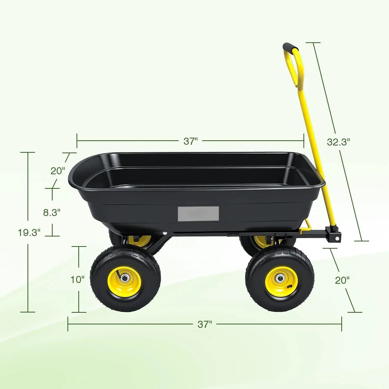W_Garden Dump Cart, Heavy-Duty Utility Wagon with 600 lb Capacity, 4 Cu Ft Bed, 10" Pneumatic Tires, 180° Pivot Steering