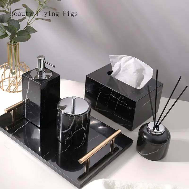 naturally marble bathroom wash basin tray lotion bottle wash suit combination bathroom set Tissue box toothbrush holder