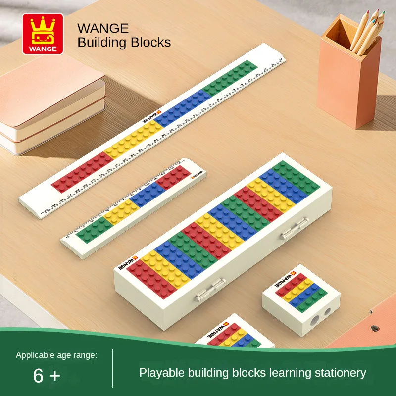 

WANGE Building Block Stationery Small Particle Bricks Rule Pencil Box Sharpener Drill Pen Knife Pocket Mounted Text Toy for Kids