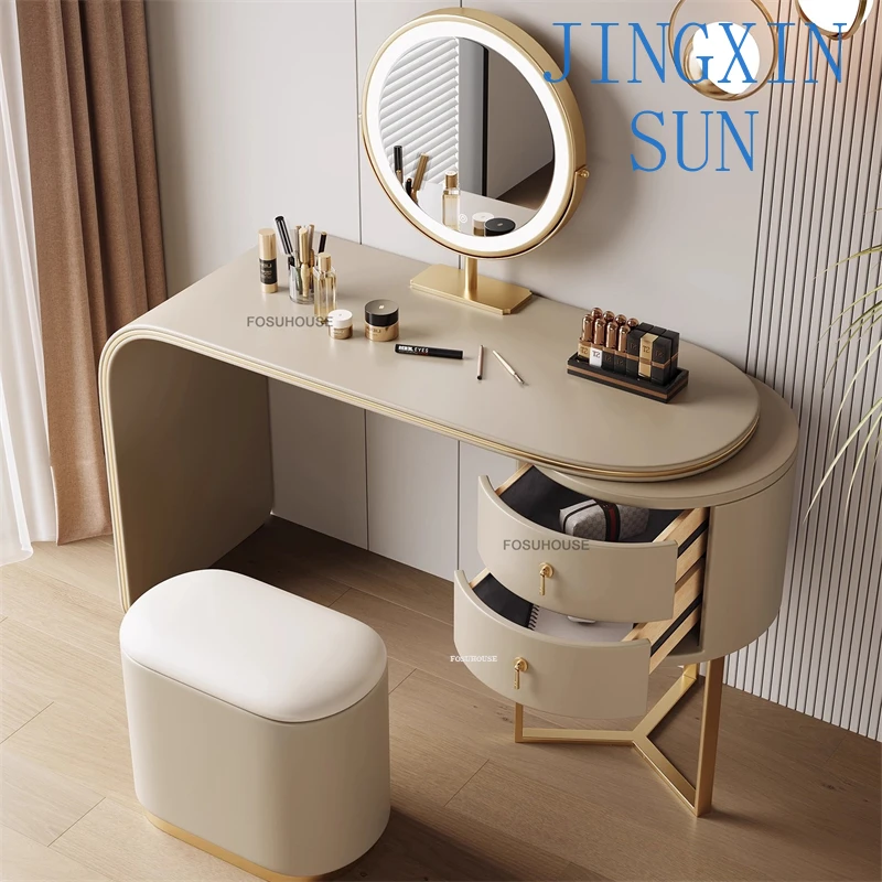 Modern Bedroom Furniture Designer Home Makeup Vanities Leather Light Mirror Dressing Table Simple Storage Drawer Cabinet Dresser