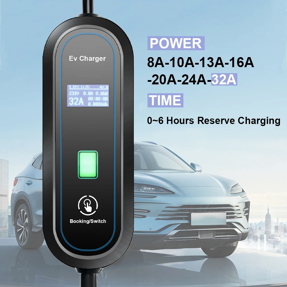 Teschev GB/T Portable EV Charger 32A 7KW 1Phase EVSE Charging Cable 5m CEE Plug Wallbox for Chinese Electric Vehicle