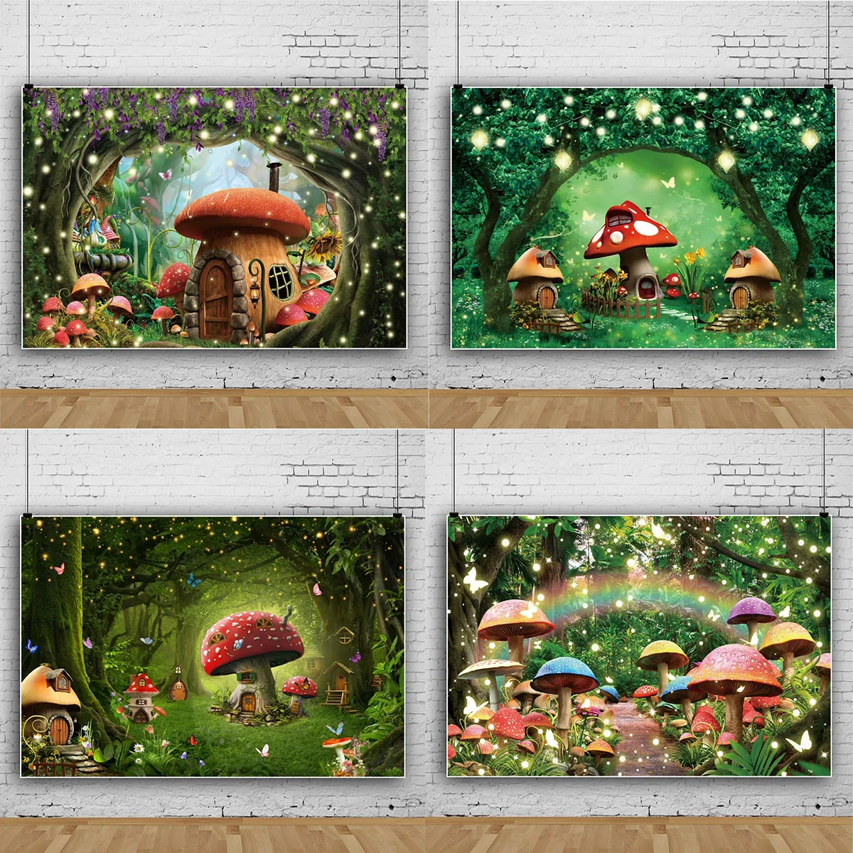 Fairy Tale Forest Mushroom Backdrop Dream Enchanted Wonderland Mushroom House Jungle Baby Birthday Photography Backgrounds Decor