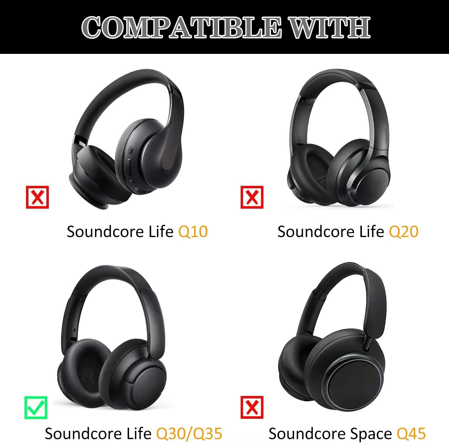 KUTOU Replacement Ear Pads Compatible with Anker Soundcore Life Q30 Q35 Q45 Headphones Soft Protein Leather and Memory Foam
