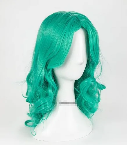 Kaiou michiru วิกผมคอสเพลย์ SAILOR Neptune ยาวสีเขียวผมหยิกทนความร้อน + ตาข่ายคลุมผมสำหรับใส่วิก