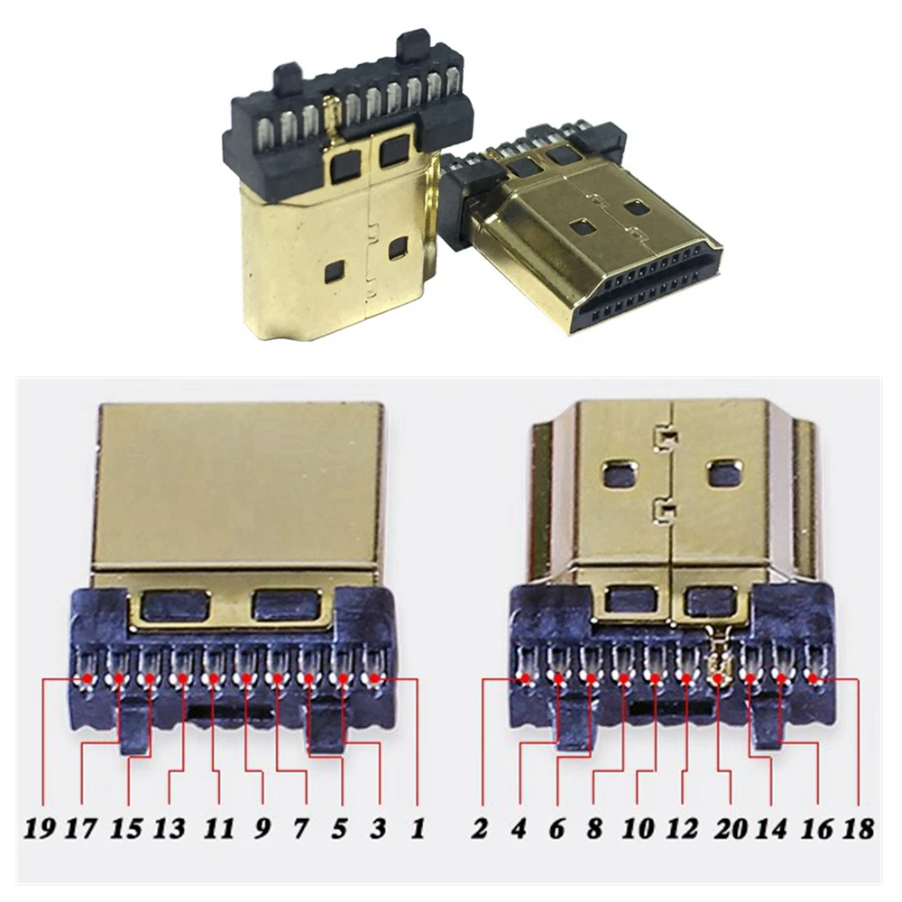 Pozłacana wtyczka HDMI 19Pin kompatybilna z HDTV, lutowana wtyczka DIY