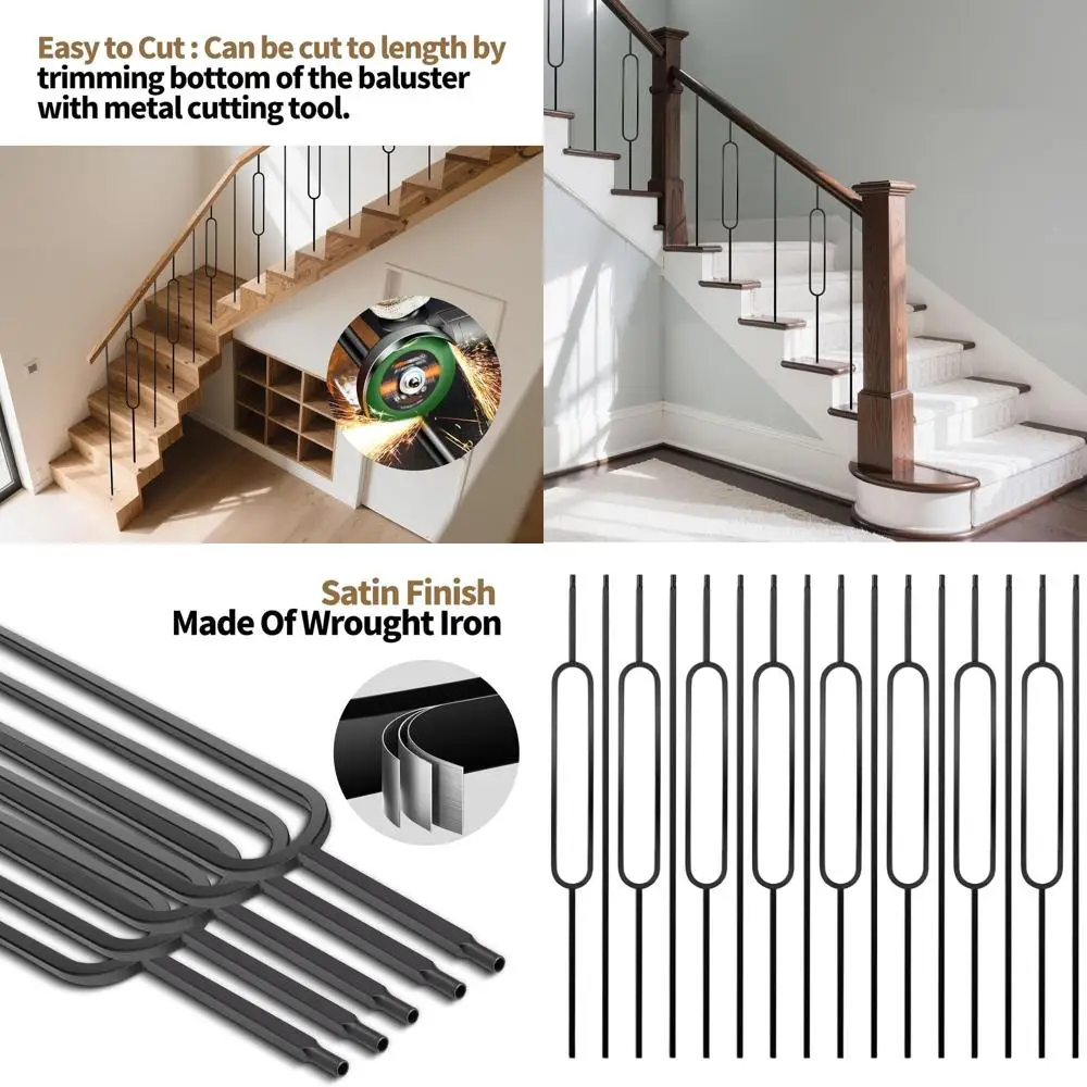 

Набор из 44 кованых балясин, 30 шт., матовый черный, 15 овальных и 15 прямых, для лестничных перил