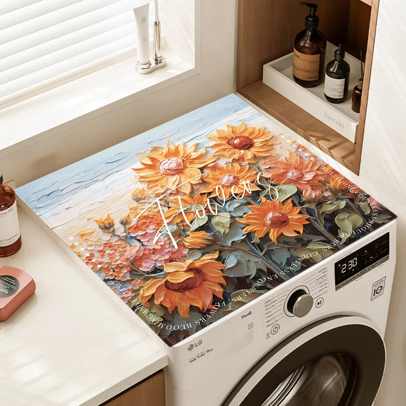 VIKAMA French Romantic Washing Machine Cover Pad Anti-Slip Water-Absorbing Drum Washing Machine Dust Pad Home Decoration