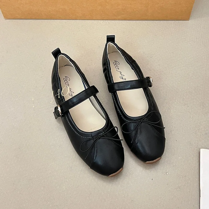Neue modische Mary Janes Flats mit Schnallenriemen für Damen, runde Zehen, weiche, lässige Damenschuhe mit Schmetterlingsknoten – Detail 4