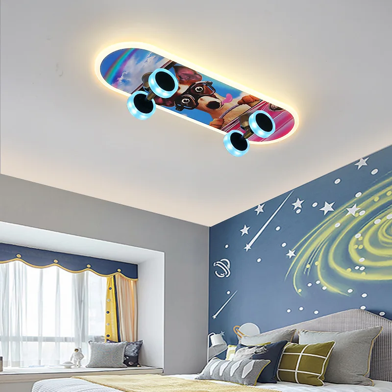 Contemporary Creative Boys And Girls Bedroom Study Lamp Personality Skateboard Children's Room Toy Room LED Ceiling Lamps