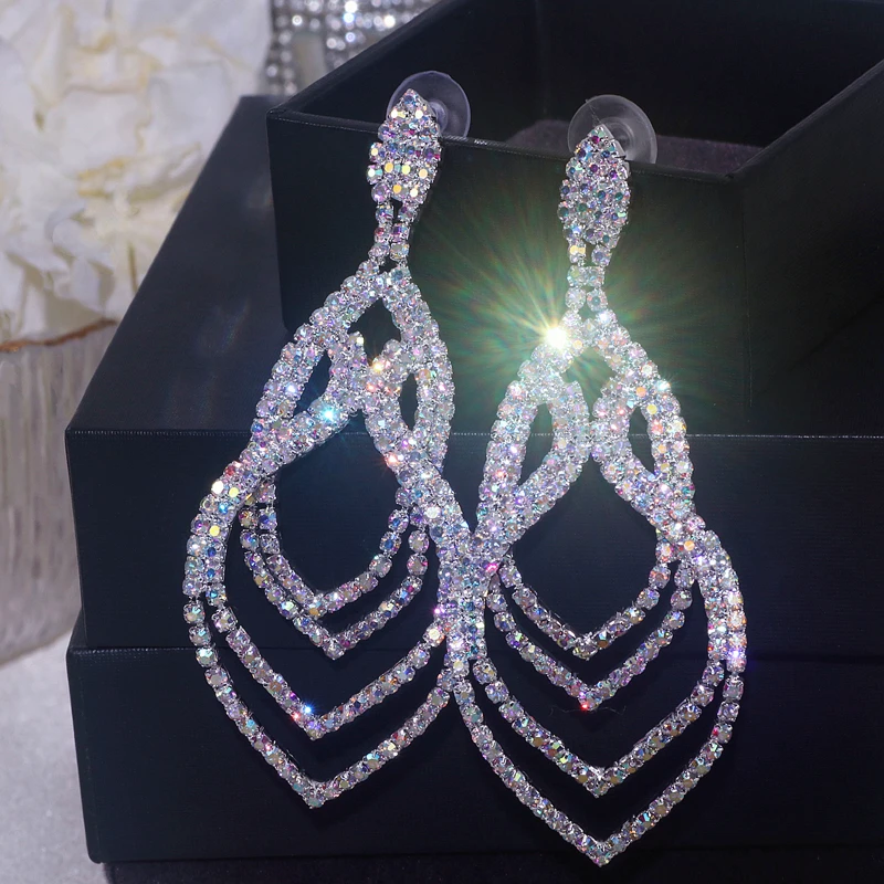 2022 Classic Elegant Crystal Long Drop Earrings for Women Fashion Korean Rhinestone Earrings Party Wedding Jewelry Birthday Gift