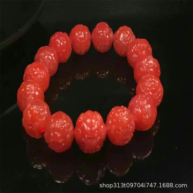 

Factory Baoshan South Red Beads Bracelet Quality as Shown in the Picture Color Rosy Carving Carefully Clean