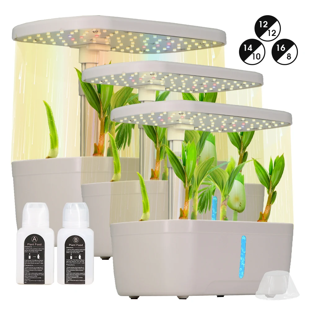 

6-Pod 1.9L Hydroponic System with Oxygen Pump 20W LED Grow Light Nutrient Solution Soilless Cultivation 3-Mode Automatic Timing