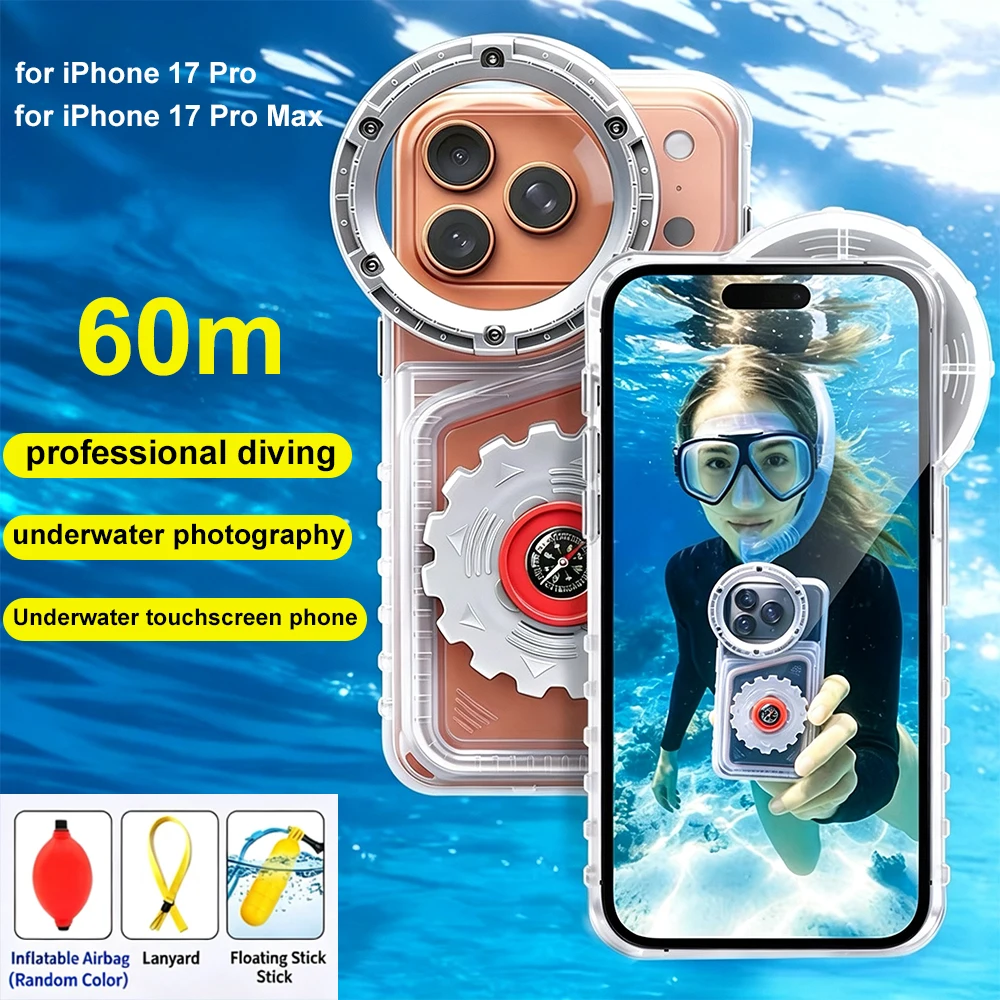 

60m/196FT Professional Diving Waterproof Case For iPhone 17 Pro Max underwater photography IPX8 Dive Housing For iPhone 17 Pro