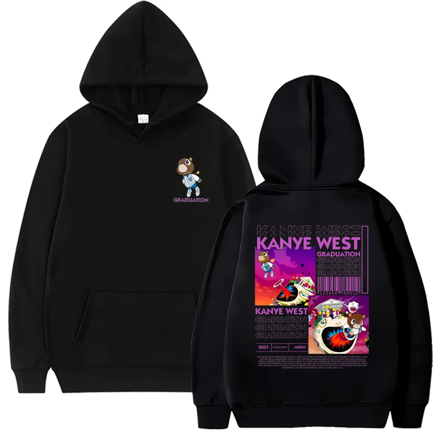 Kanye West Graduation Bear Double Sided Printed Hoodies Women Men harajuku fashion sweatshirt Fleece vintage hoodie Pullover