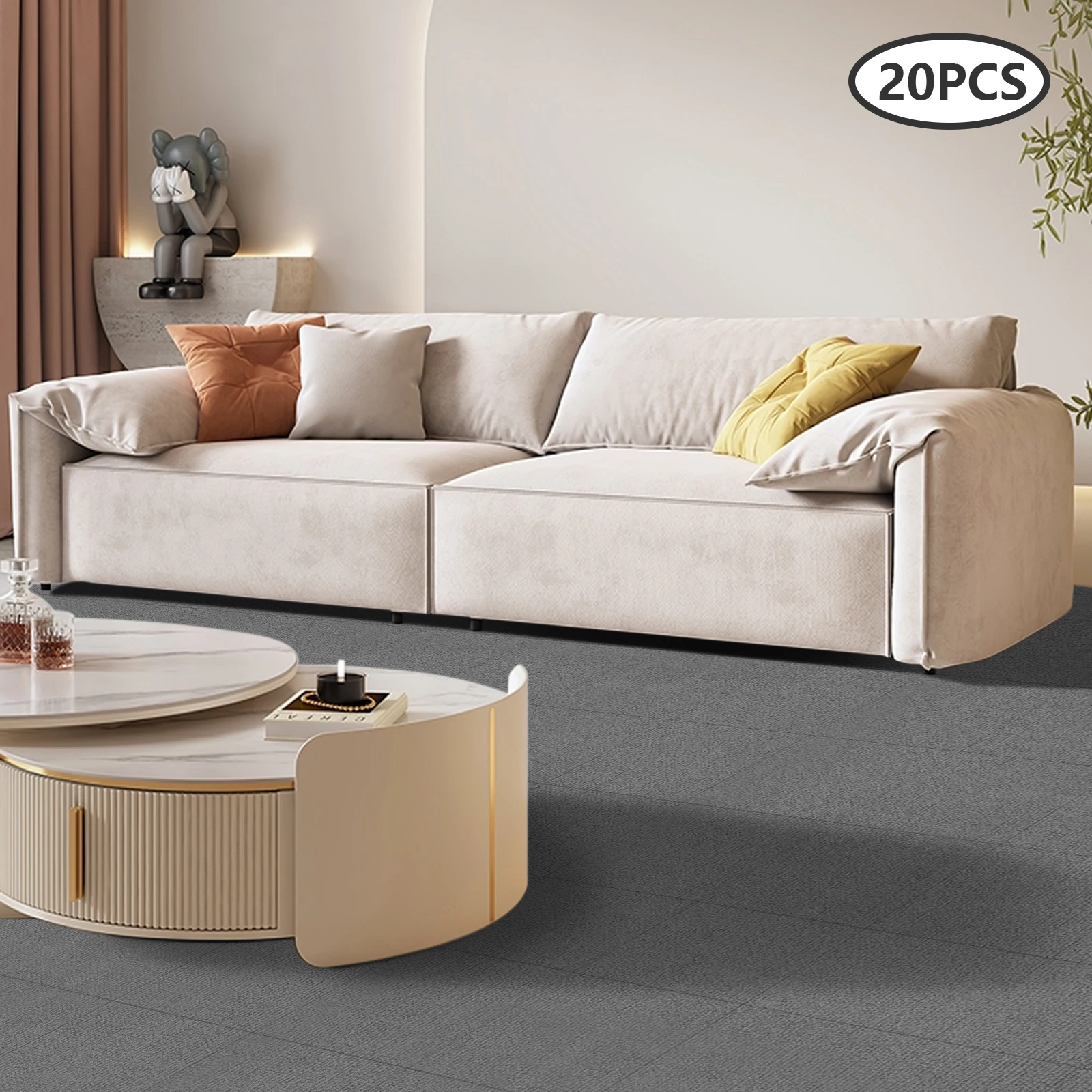 20 عبوة من بلاط السجاد المربع ذاتي اللصق، سميكة 5 مم، رمادي فاتح، قبضة ثابتة للأرضية/الجدار، مربعات سجادة أرضية متشابكة