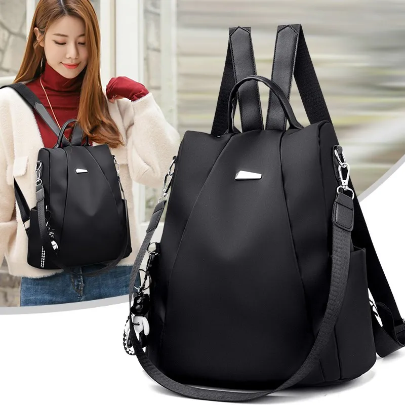 Women's Travel Lightweight Canvas Backpack Fashionable Oxford Cloth Versatile Small Bag for Daily Use Soft Handle Zipper Closure