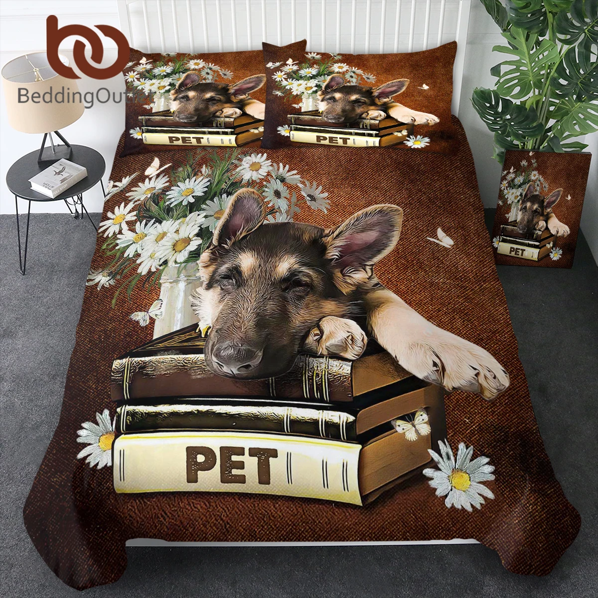 BeddingOutlet 3D Black Dog Mandala Duvet Cover Kawaii Dog Animal Little Daisy Book Polyester Comforter Cover Set With Pilowcases