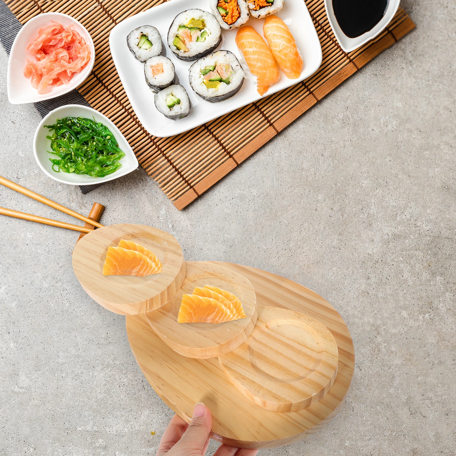

Wooden Sushi Tray 3 Tier Japanese Food Plate Sturdy Step Stair Platter Vintage Snack Serving Tray Sashimi