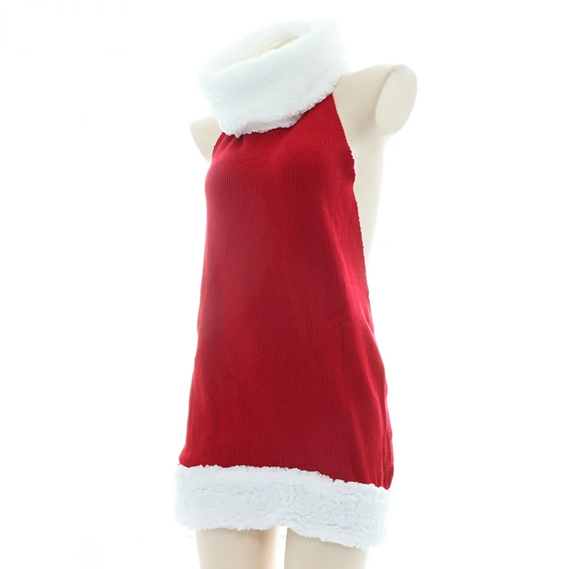 Vestido de suéter ahuecado con correa de corsé para mujer, suéter de cuello alto de pecho abierto, prendas de punto sin espalda, vestido de Cosplay de Anime de Navidad Sexy