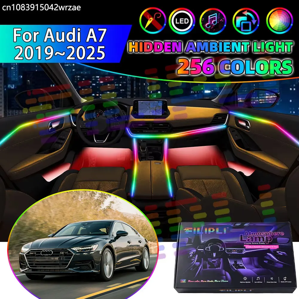 For Audi A7 2019~2025 4K8 MK2 RGB Car Interior Ambient Lights Strips Breathing Lighting Kit App Control LED strips Auto Parts