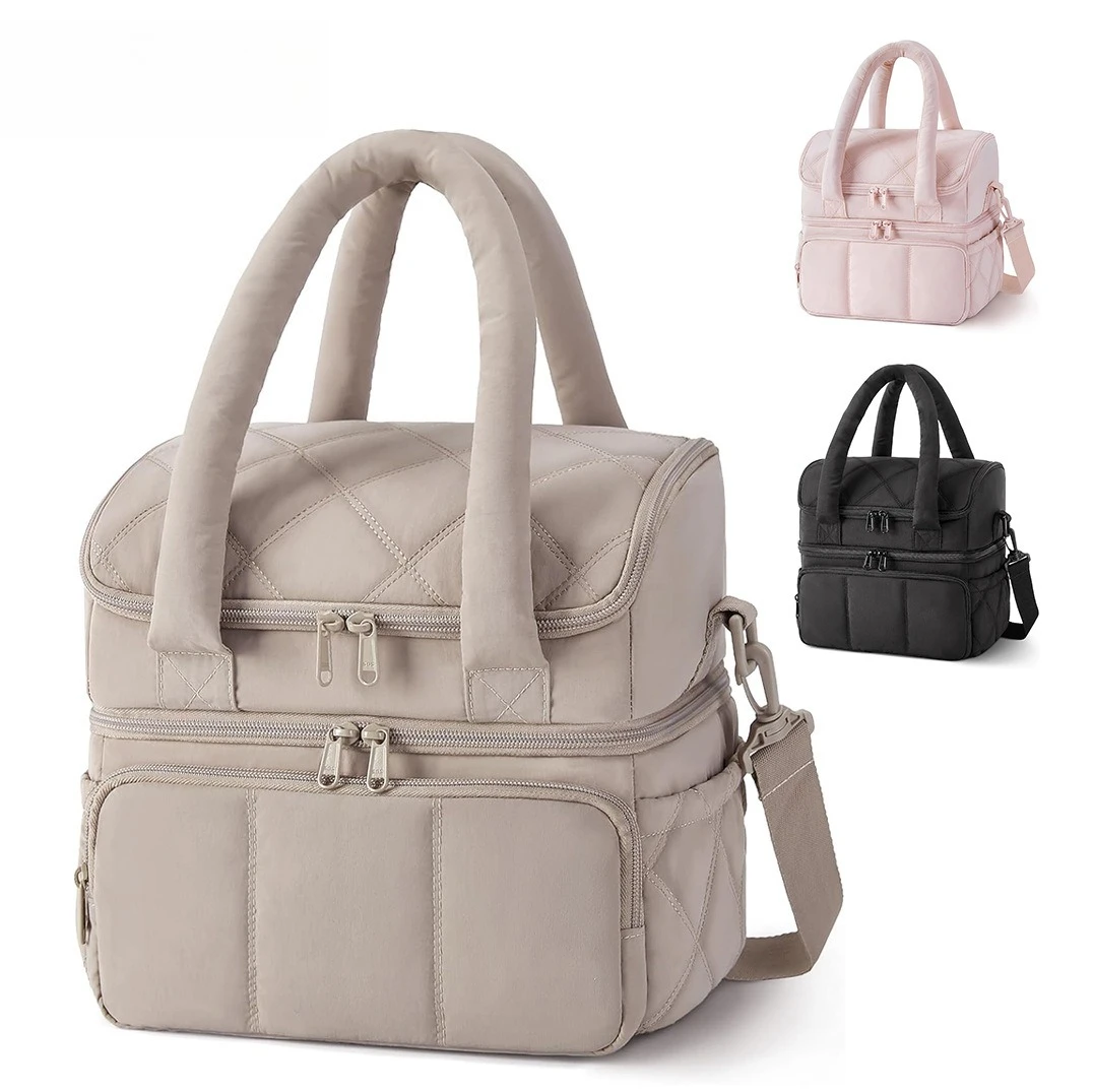 Puffy Insulated Lunch Bag, Lightweight Large 12L Double Deck Lunch Box for Women, Soft Cooler Tote for Office Work Camping