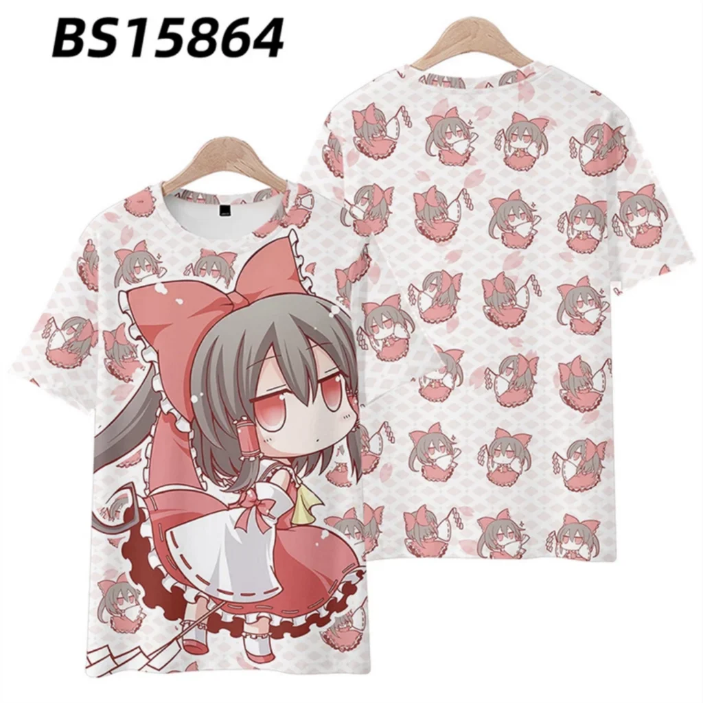 

TouHou Project Hakurei Reimu Cute 3D Printing T-shirt Summer Round Neck Short Sleeve Kimono Popular Japanese Game Streetwear