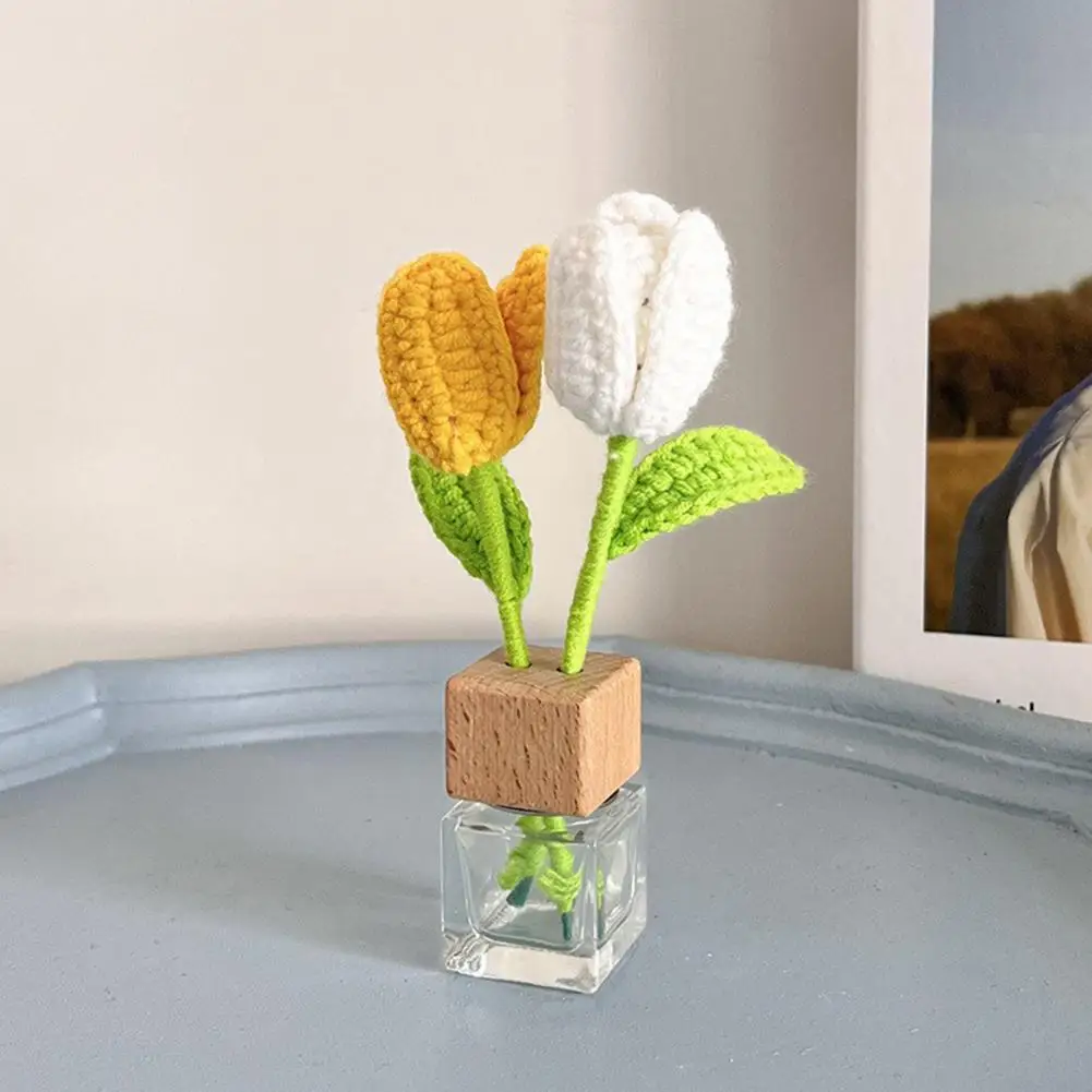 

Car Ornaments Handcrafted Crochet Sunflower Tulip Car Air Freshener Long-lasting Mood Enhancement Ornament Soft Texture Car