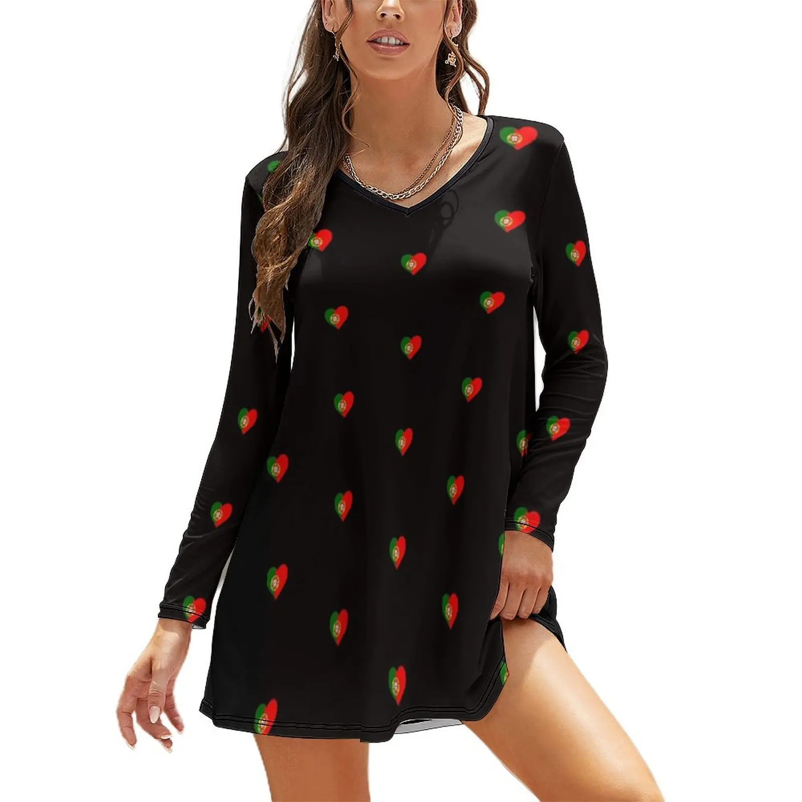 Portuguese Flag Heart Long Sleeved Loose Dress long dresses for women