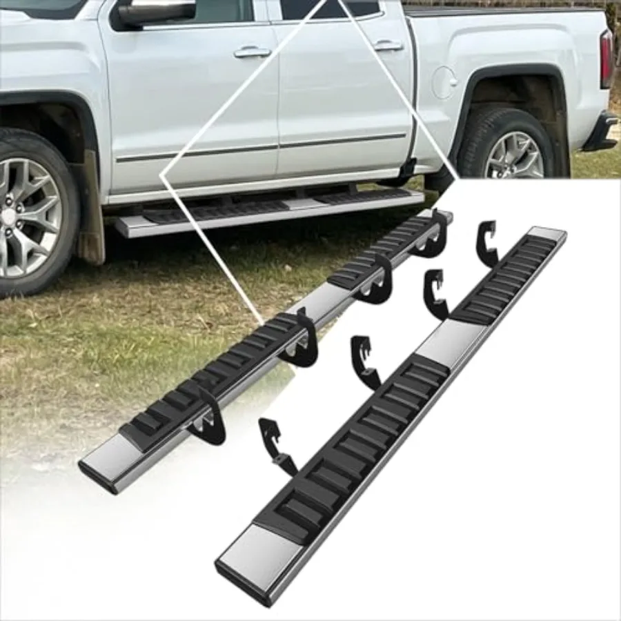 

Running Boards Side Steps for Truck, Stainless Steel, Black, 6.7 Flat Nerf Bars for 2007-2019 Chevy Silverado/GMC Sierra Crew C